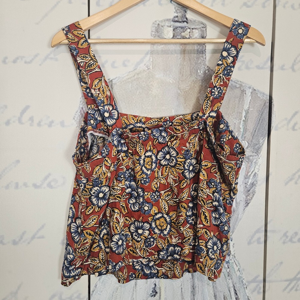 NWT FAHERTY Pacifica Linen Tank Top Red Desert Bloom Floral Print Size L $128 - Picture 2 of 8